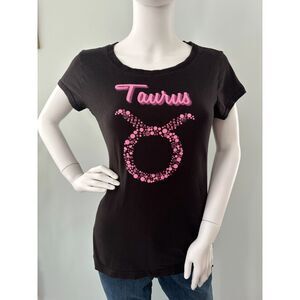 Y2k Rocker Girl Black and Pink Taurus Zodiac Sign Horoscope T Shirt Juniors XL